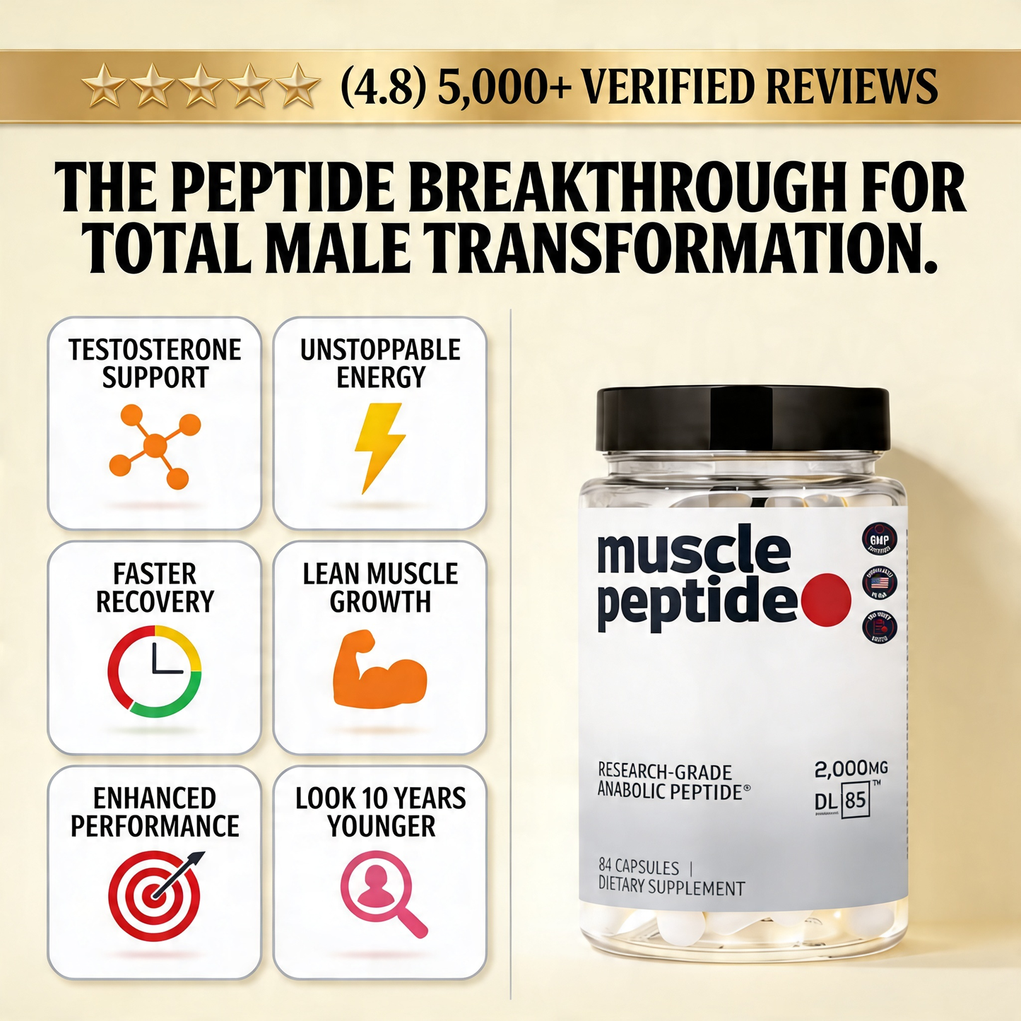 Muscle Peptide 185 Supplements Build Lean Muscle 3X Faster